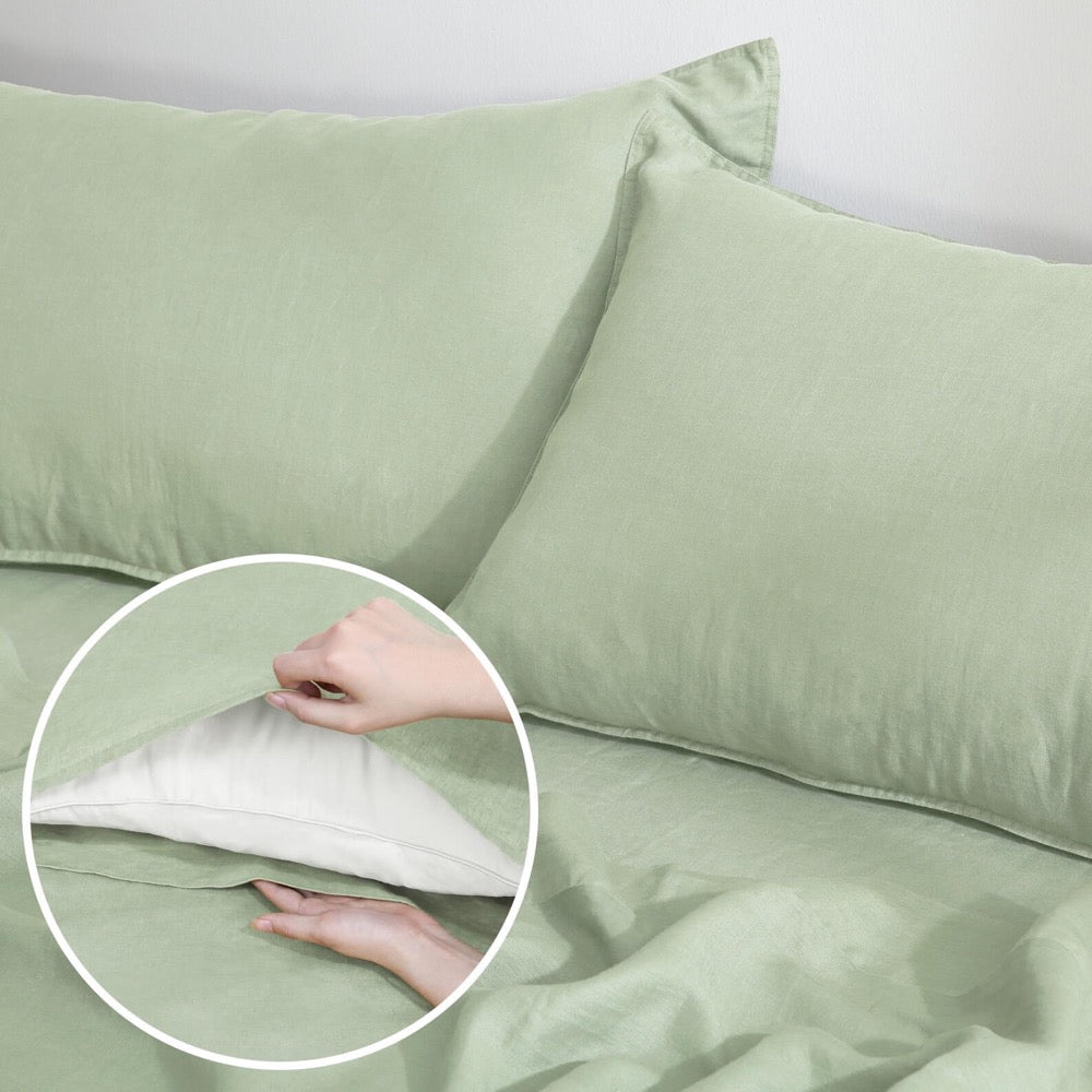 100% Linen Bedding 4 Pcs Set (1 Duvet Cover 1 Fitted Sheet 2 Pillowcases) - Soft, & Durable Washed