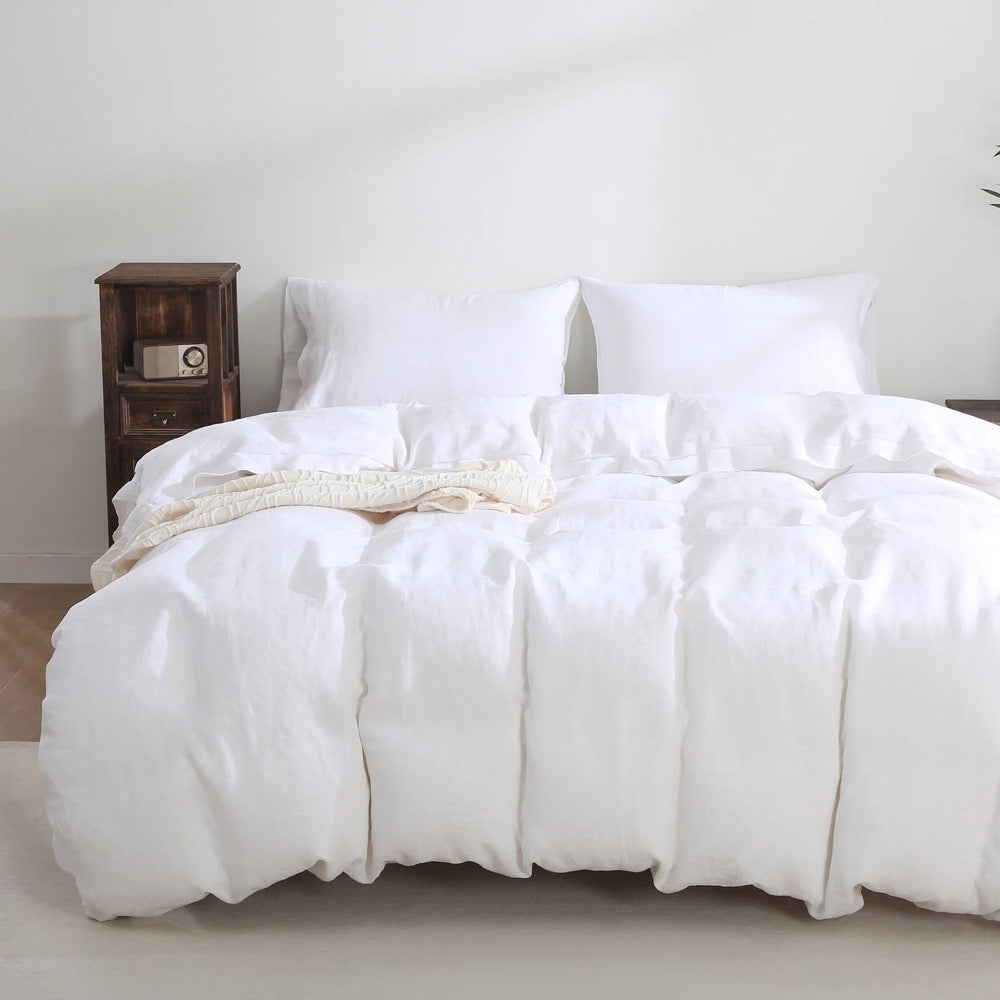 100% Pure French Linen Bedding Duvet Cover Set (1 Duvet Cover 2 Pillowcases) -Soft Breathable & Durable