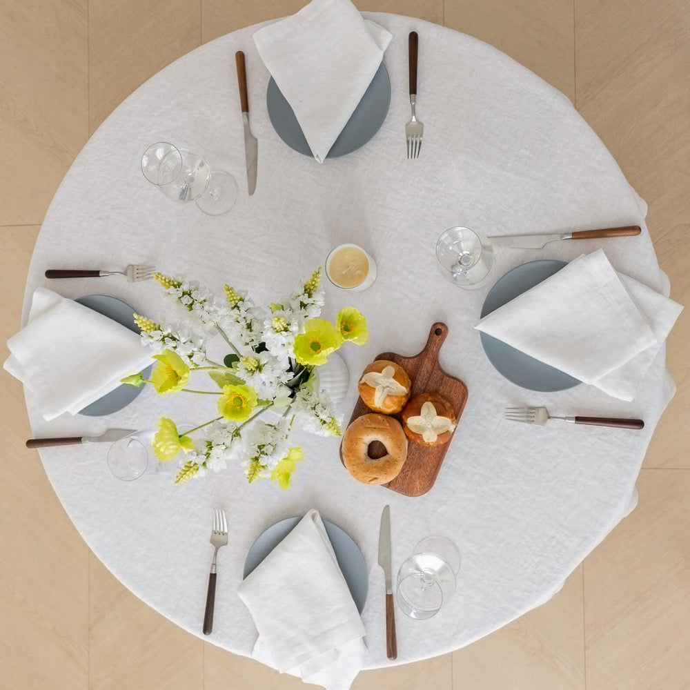 Round French Linen Tablecloth: Natural Stonewashed Flax, 90'' DIA