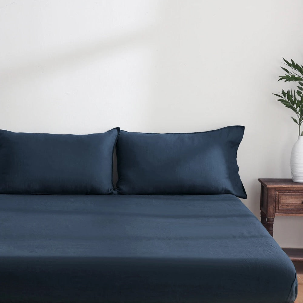 100% Linen Sheets set 4P (1 Fitted Sheet 1 Flat Sheet 2 Pillowcases), 3P (1 Fitted Sheet 2 Pillowcases) & 3P