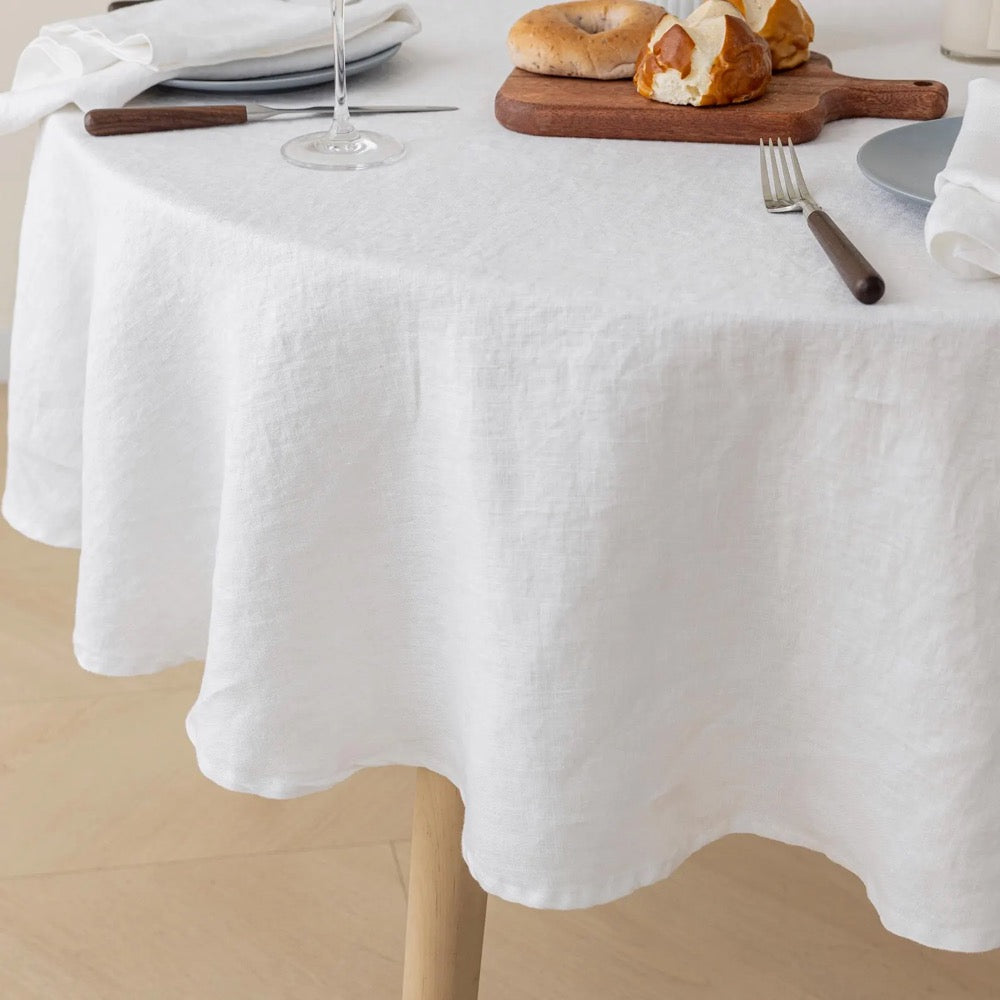 Round French Linen Tablecloth: Natural Stonewashed Flax, 90'' DIA