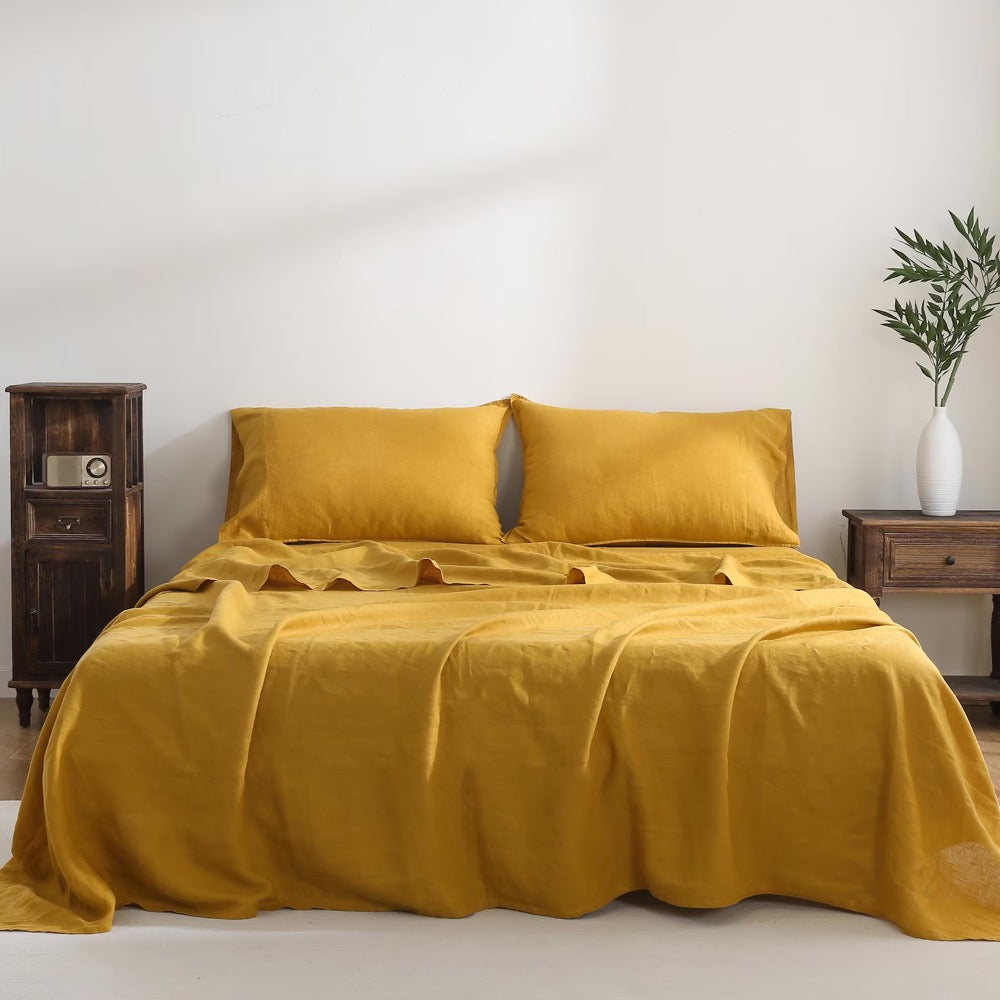 100% Linen Sheets set 4P (1 Fitted Sheet 1 Flat Sheet 2 Pillowcases), 3P (1 Fitted Sheet 2 Pillowcases) & 3P