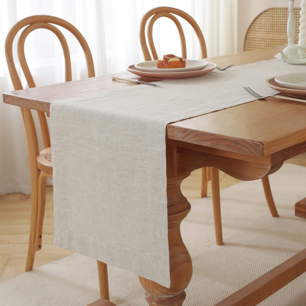 100% Pure Linen Natural Table Runner - Stonewashed French Linen Table Decor for Dining, Holidays