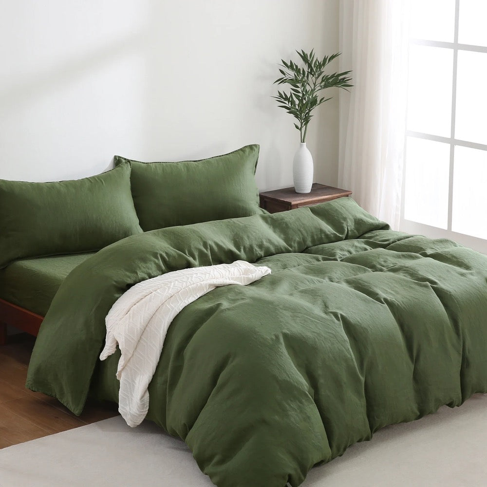 100% Pure French Linen Bedding Duvet Cover Set (1 Duvet Cover 2 Pillowcases) -Soft Breathable & Durable