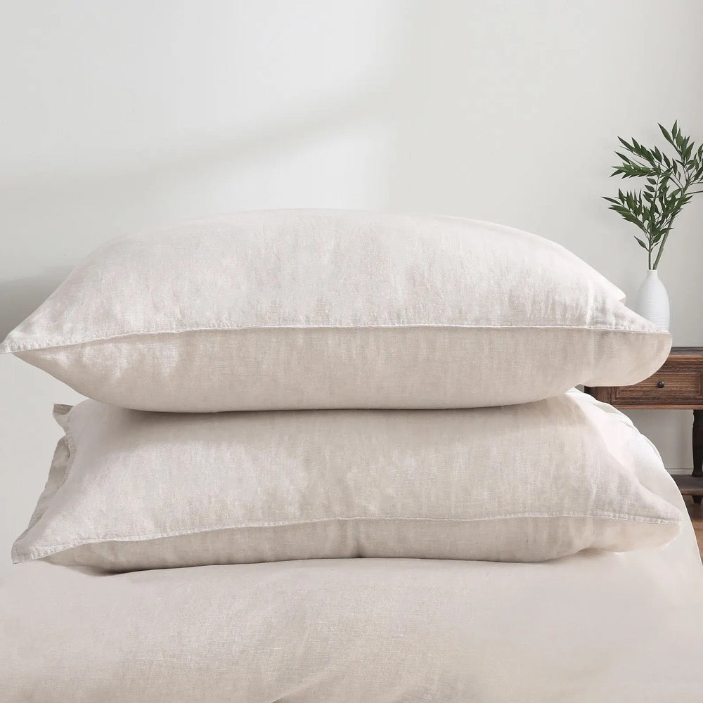 100% Linen Pillowcases (Set of 2) - Pure French Linen Pillow Case Luxuriously Soft and Breathable Pillow Cover